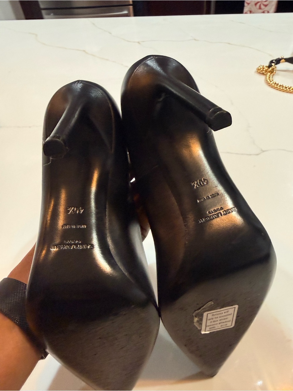 Yves Saint Laurent Black Leather Pointed Toe Pumps with Red Trim - Picture 2 of 7